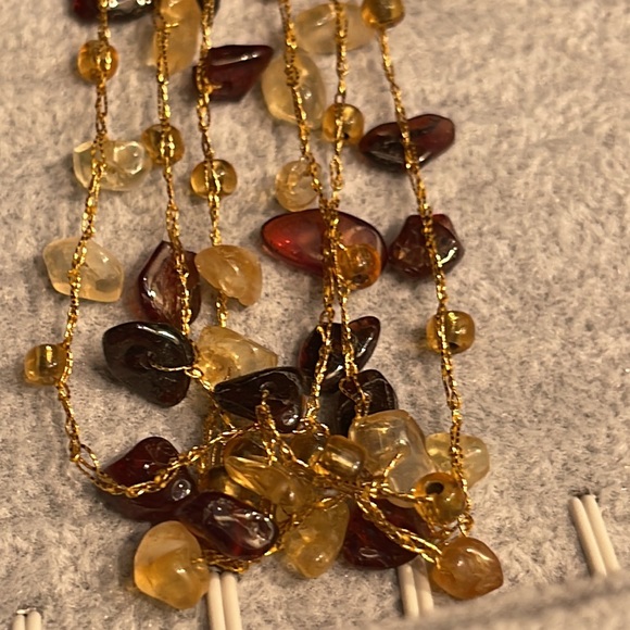 Gold Beautiful natural 3-string gold thread mixed stone necklace - Picture 1 of 8